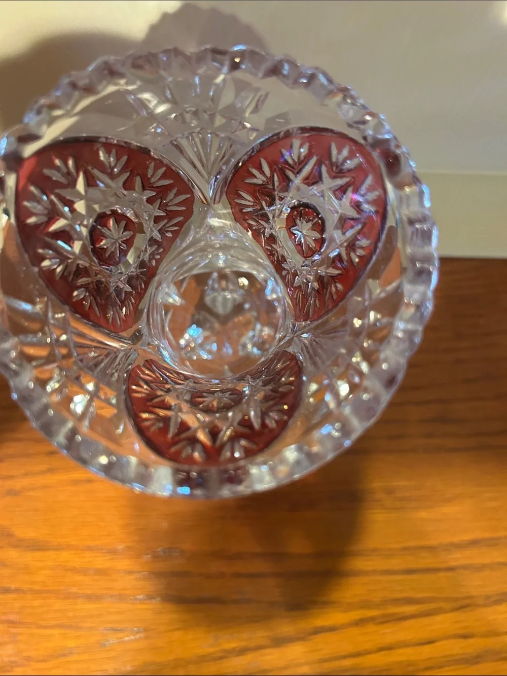 Vintage 5.5” Red and Clear Cut Glass Decorative Vase -